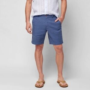 FAHERTY Tradewinds Flat Front Shorts 7.5 inseam Night Sea Dark Blue Linen NWT